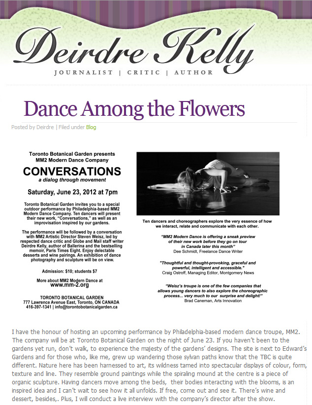 MM2 will present with Deirdre Kelly in Toronto
